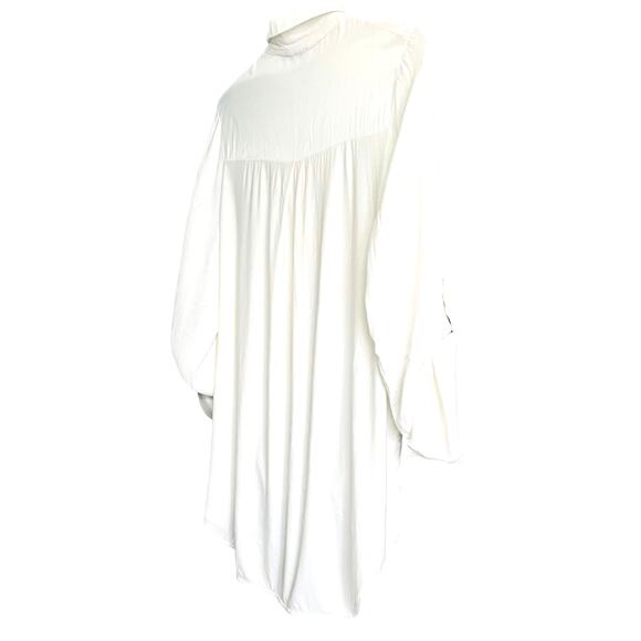 TRANSFER LONG ROLL-TAB SLV, V-NECK, POINTED COLLAR BLOUSE, WOMENS, XL, WHITE - Picture 9 of 12